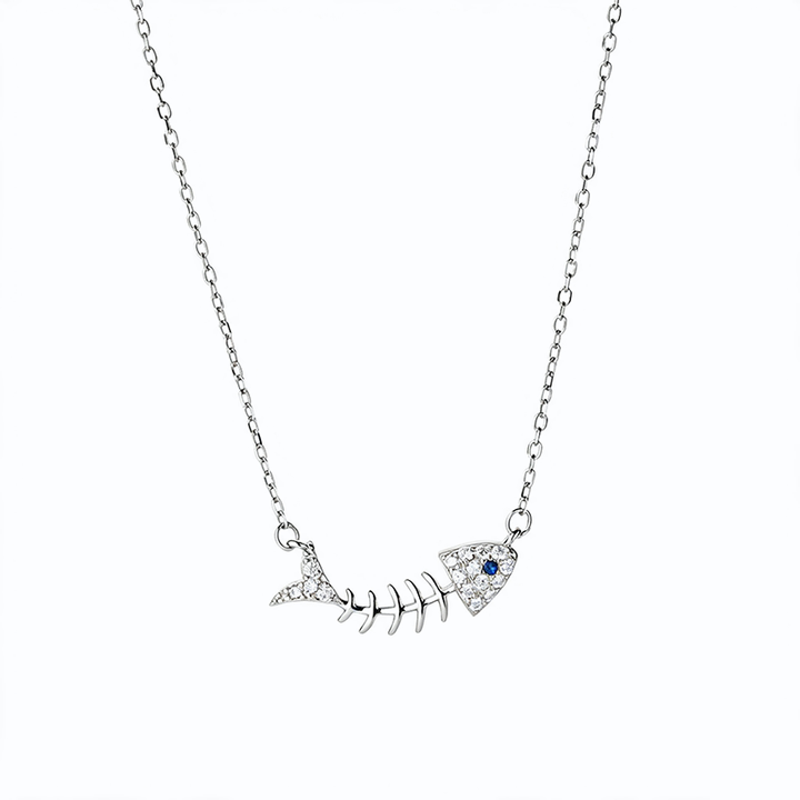 Fashion Inlaid Zircon Fish Bone Necklace