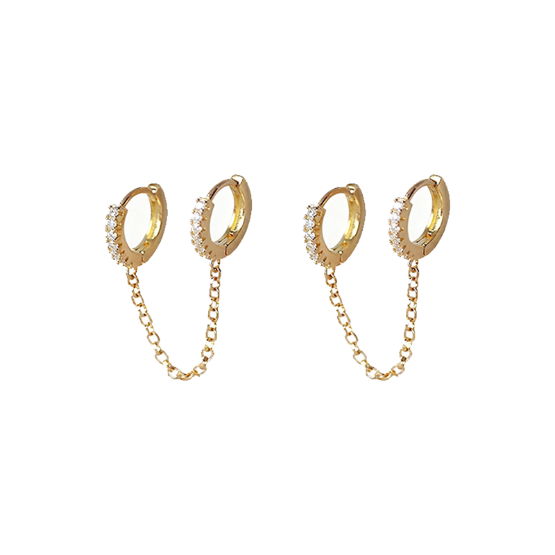 Double ear piercing chain earrings