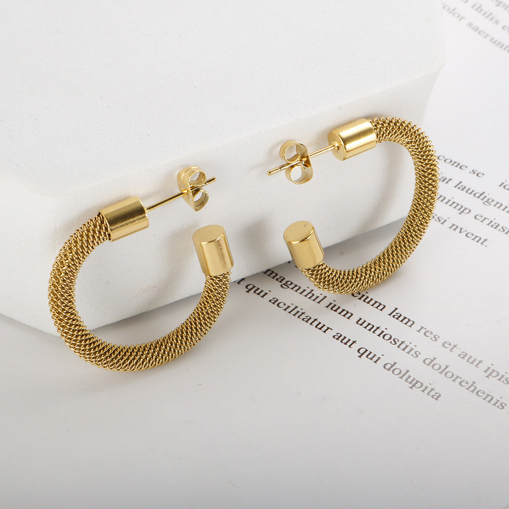 Woven Mesh Open Hoop Earrings