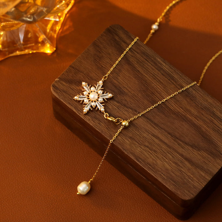 Snowflake Pearl Tassel Necklace