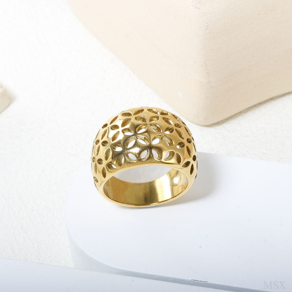 Gold Openwork Floral Statement Ring