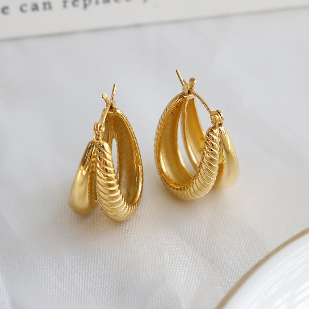 Double Layer Textured Gold Hoop Earrings