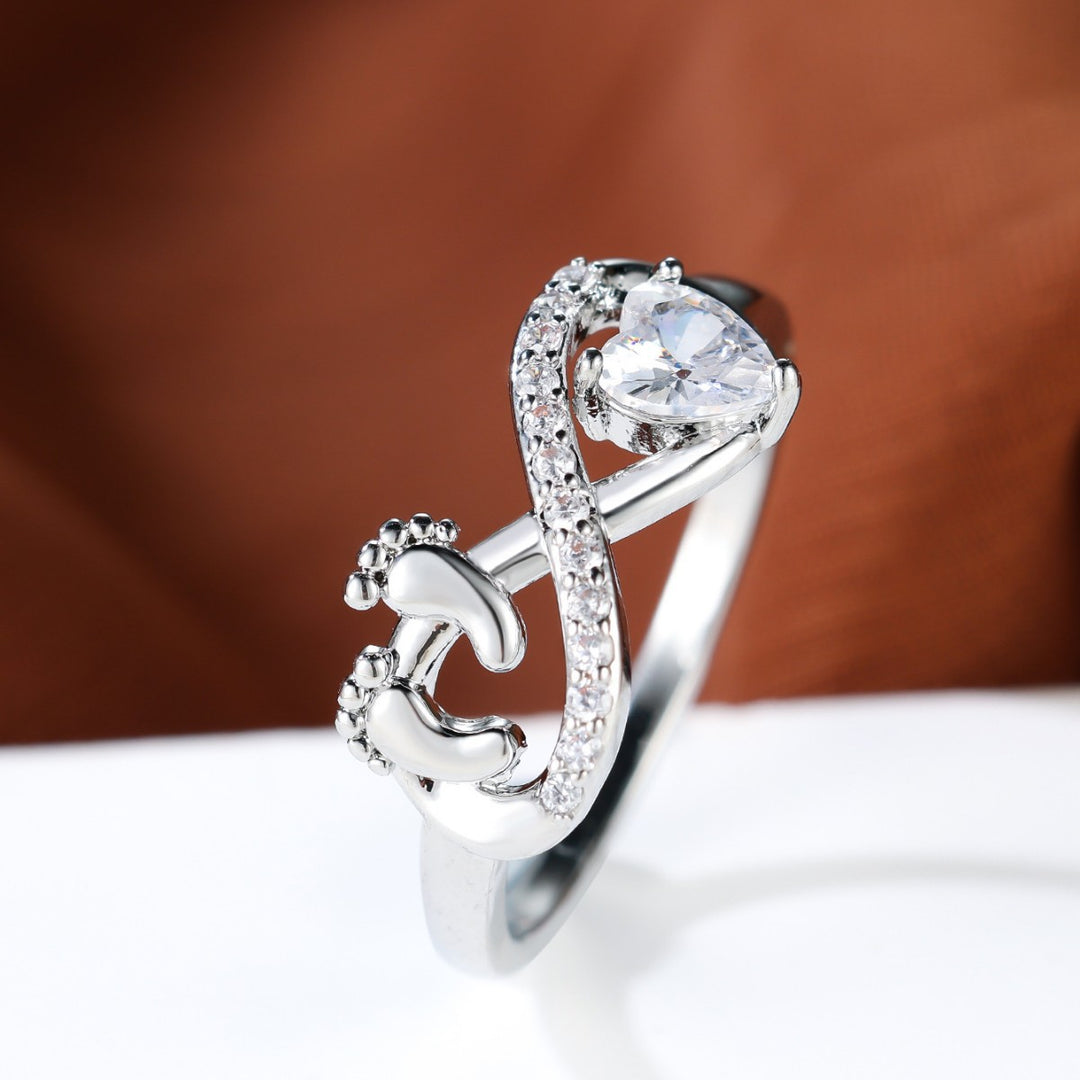 Baby footprint infinity heart cubic zirconia ring