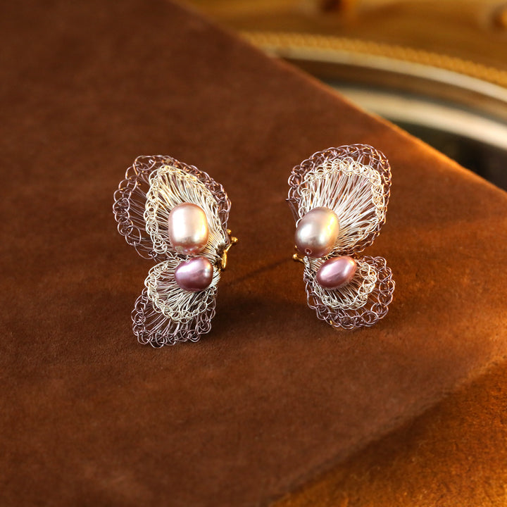 Handwoven Pearl Butterfly Earrings