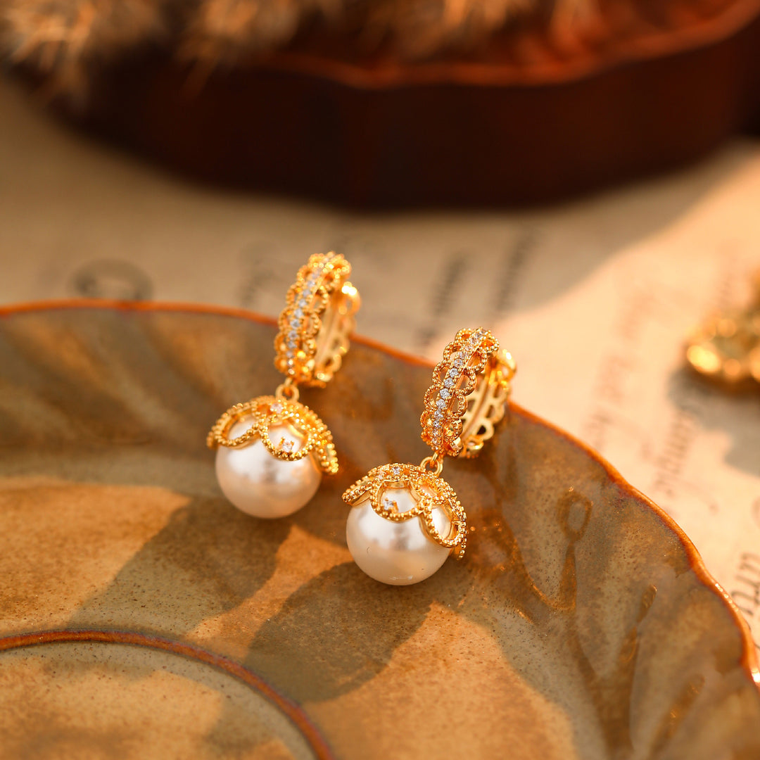 Lace Crown Pearl Drop Earrings