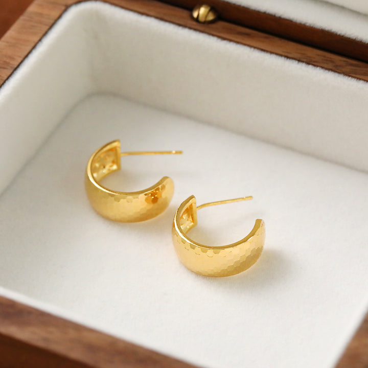 Hammered Gold C Hoop Earrings