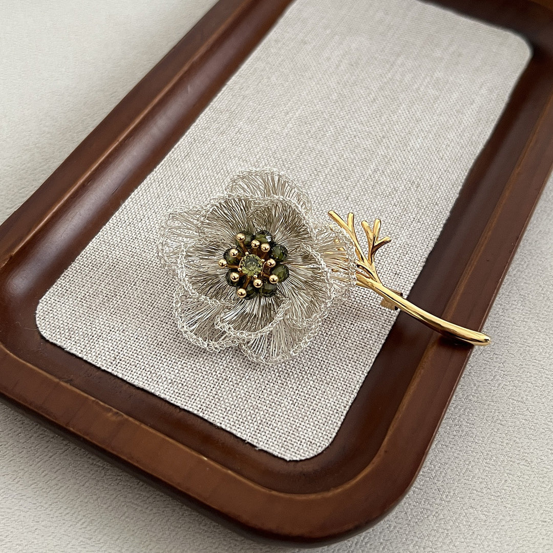Handwoven Wire Flower Brooch