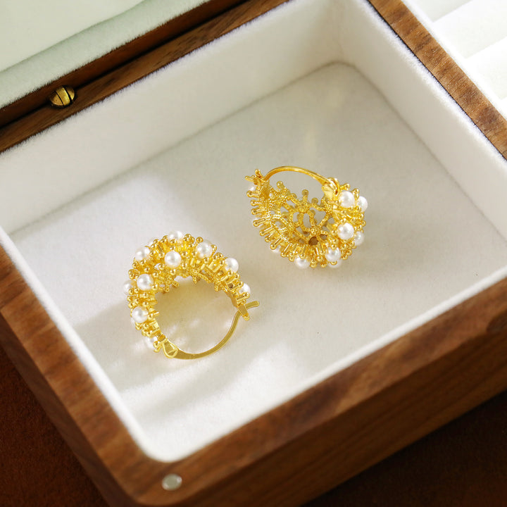 Pearl Cluster Hoop Earrings