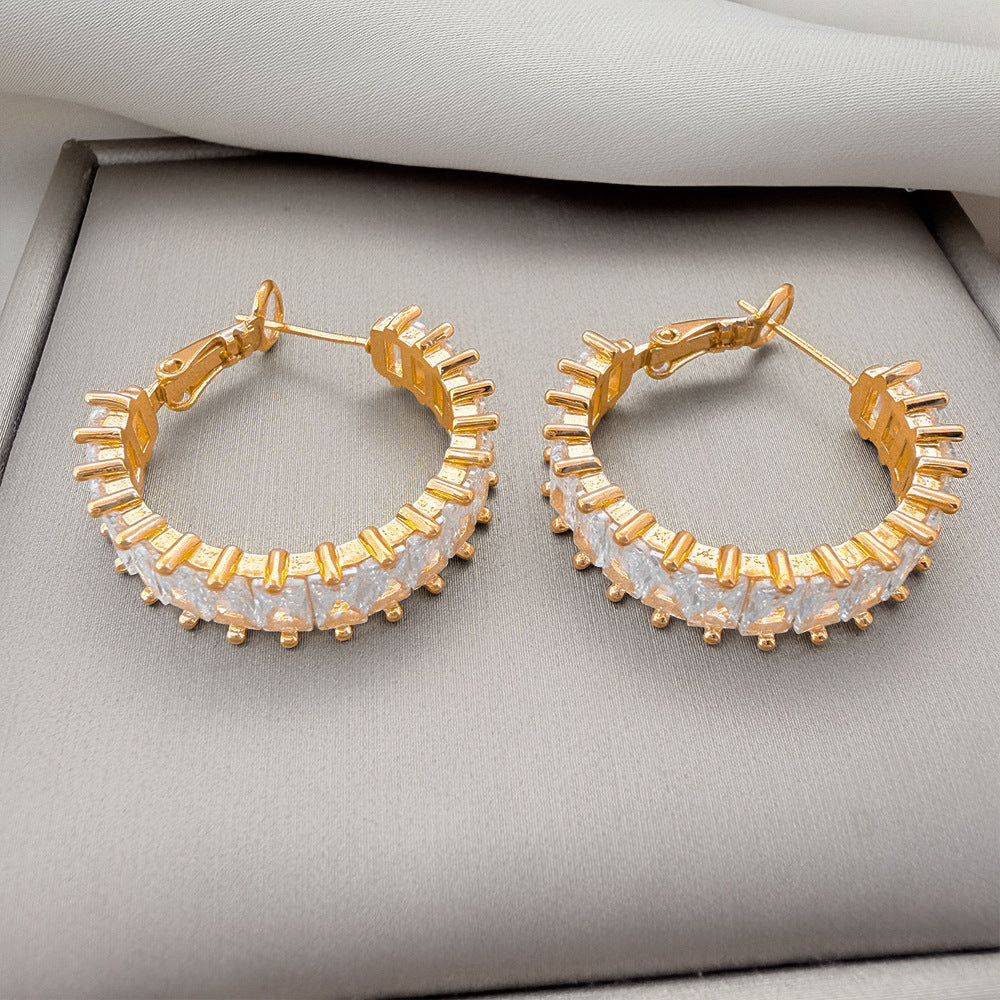 Full Paved Rectangular Zircon Hoop Earrings