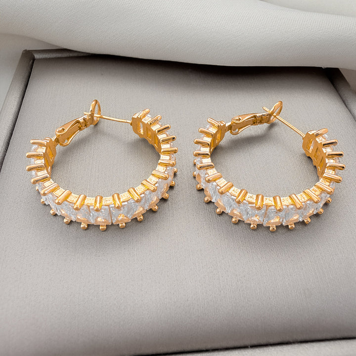 Full Paved Rectangular Zircon Hoop Earrings