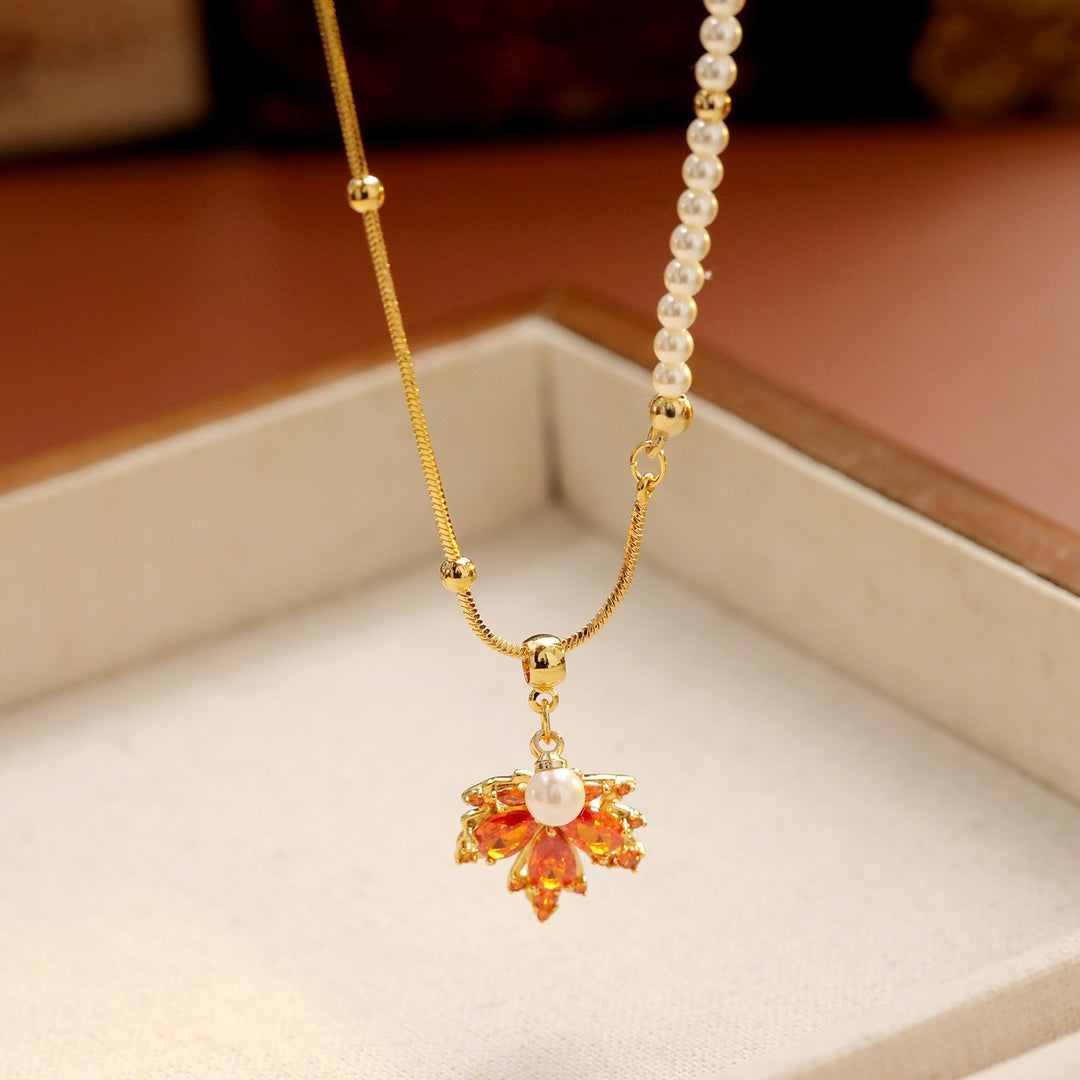 Ruby Maple Leaf Pearl Necklace