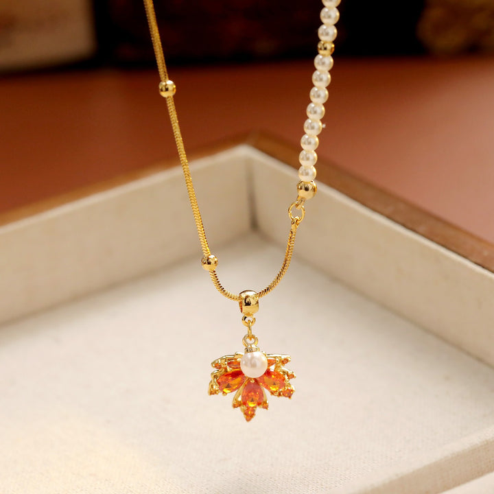 Ruby Maple Leaf Pearl Necklace