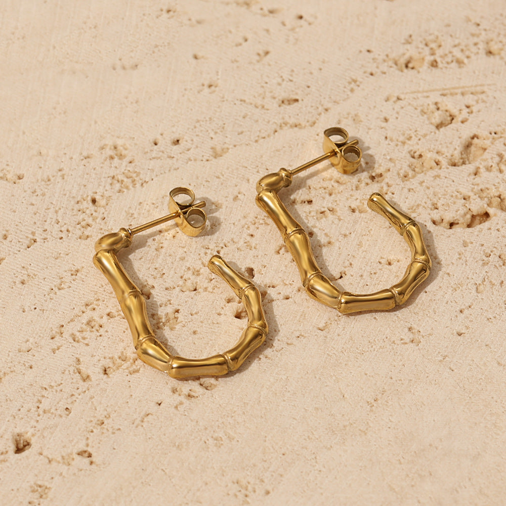 Gold Bamboo Open Hoop Earrings