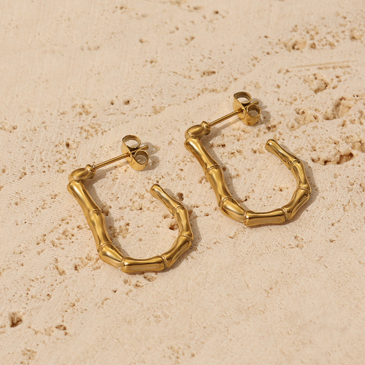 Gold Bamboo Open Hoop Earrings