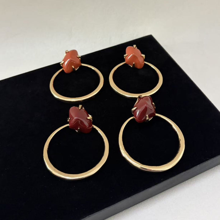 Statement Resin Stone Large Circle Dangle Earrings