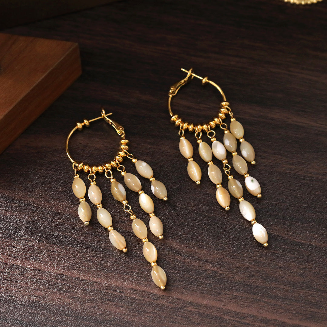 Natural Shell Beaded Tassel Earrings