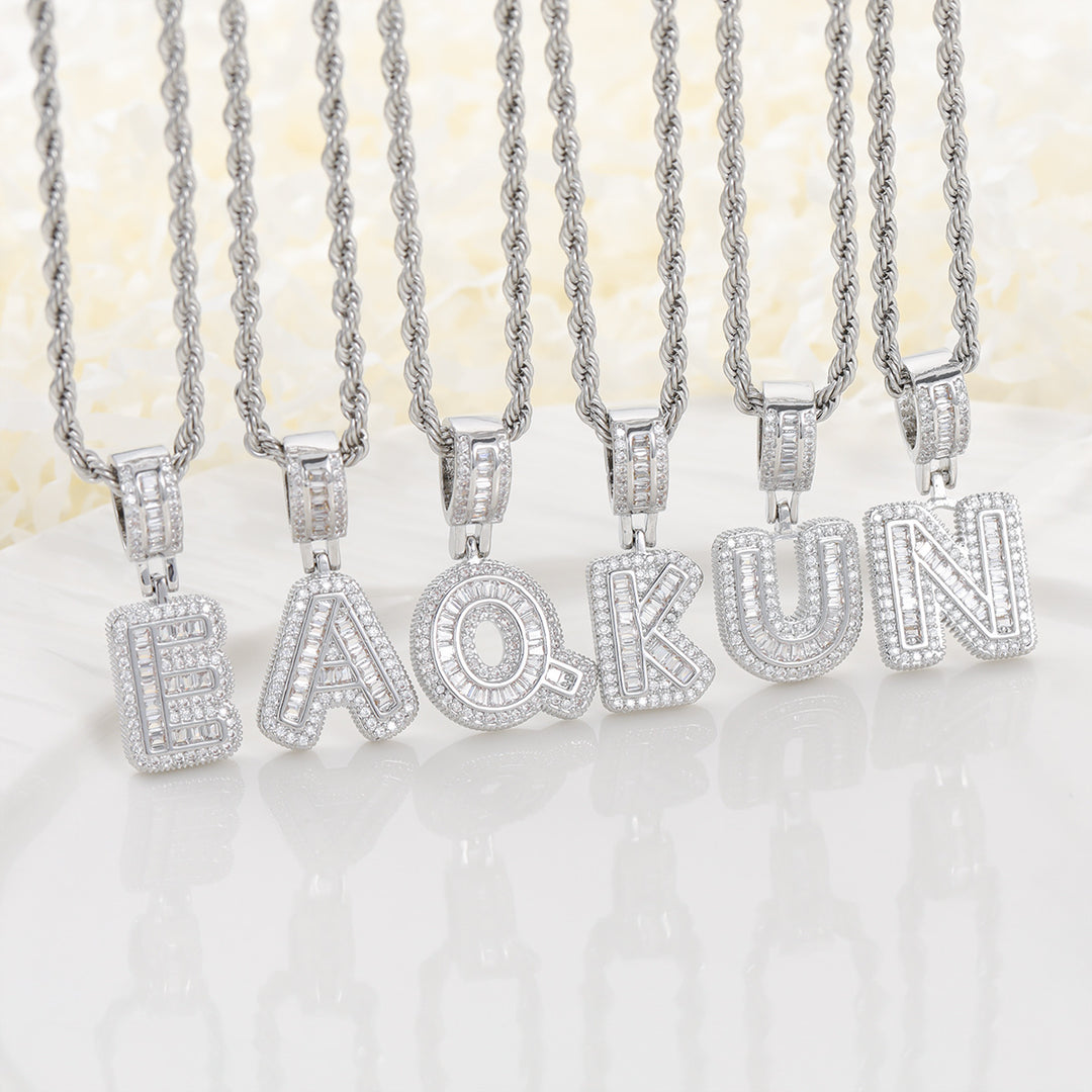 Zircon Letter Pendant Twisted Rope Necklace