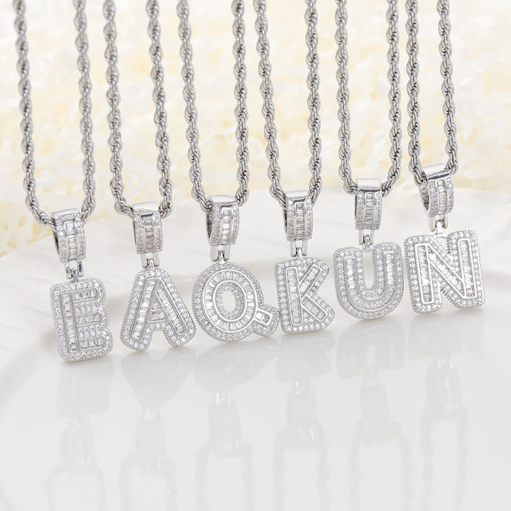 Zircon Letter Pendant Twisted Rope Necklace