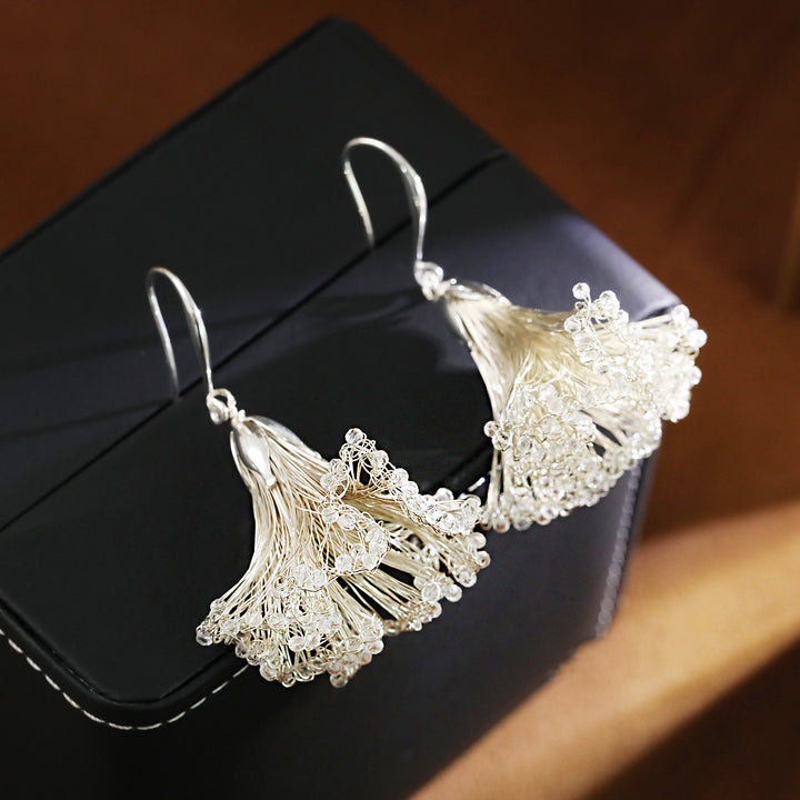 Handwoven Ginkgo Leaf Drop Earrings