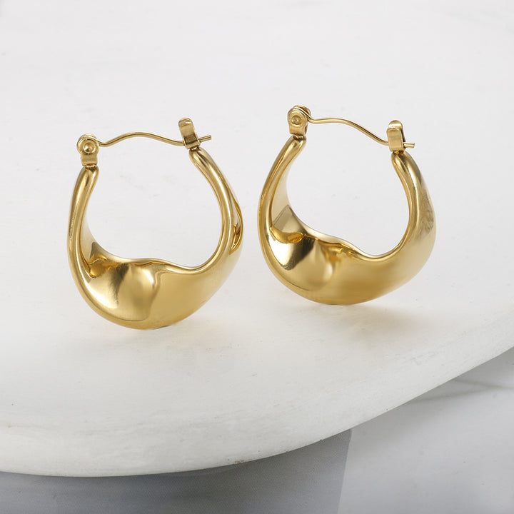 Sculpted Gold U Shape Hoop Earrings
