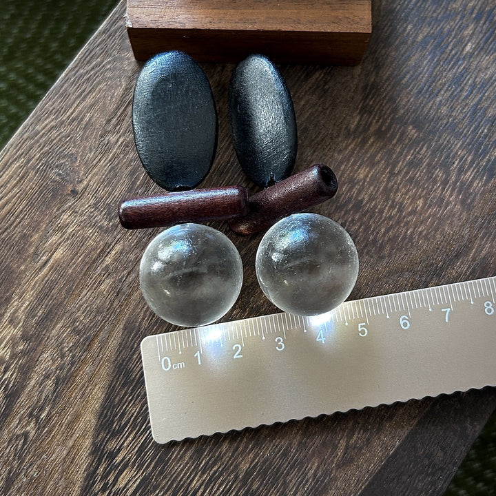 Artisan Wood and Clear Ball Drop Earrings
