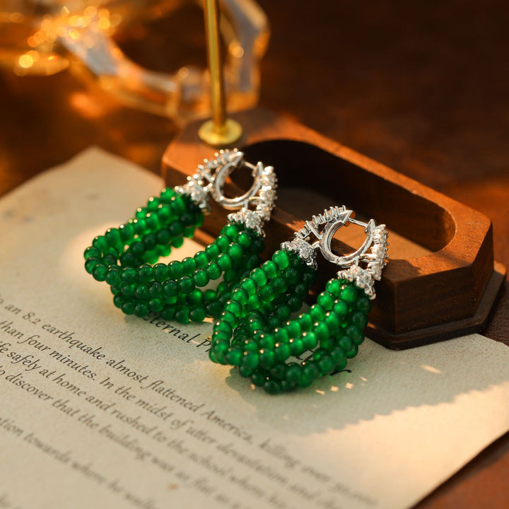 Emerald Green Beaded Drop Earrings