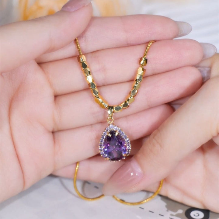 Purple Teardrop Pendant Necklace Daily Wear