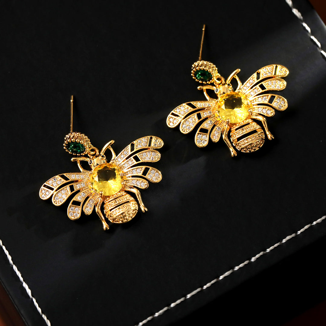 Bee Zircon Drop Dangle Earrings