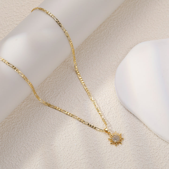 Sun Pendant Figaro Chain Necklace