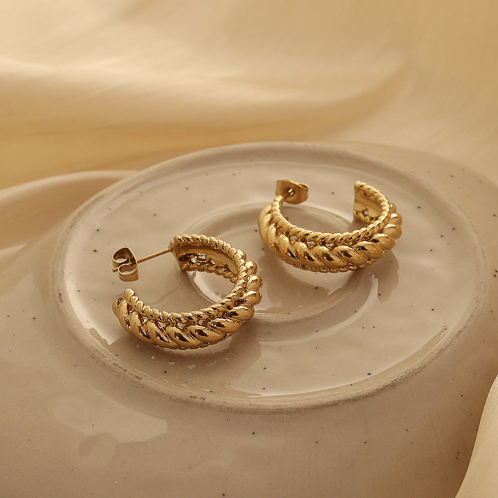Layered Twisted C Hoop Earrings