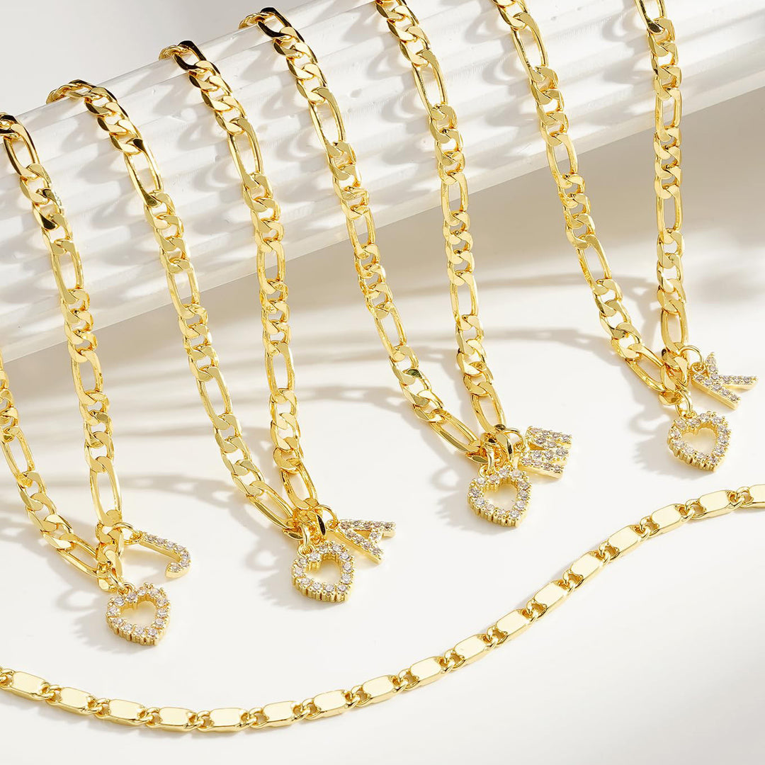 Layered Initial And Heart Zircon Adjustable Anklet Set