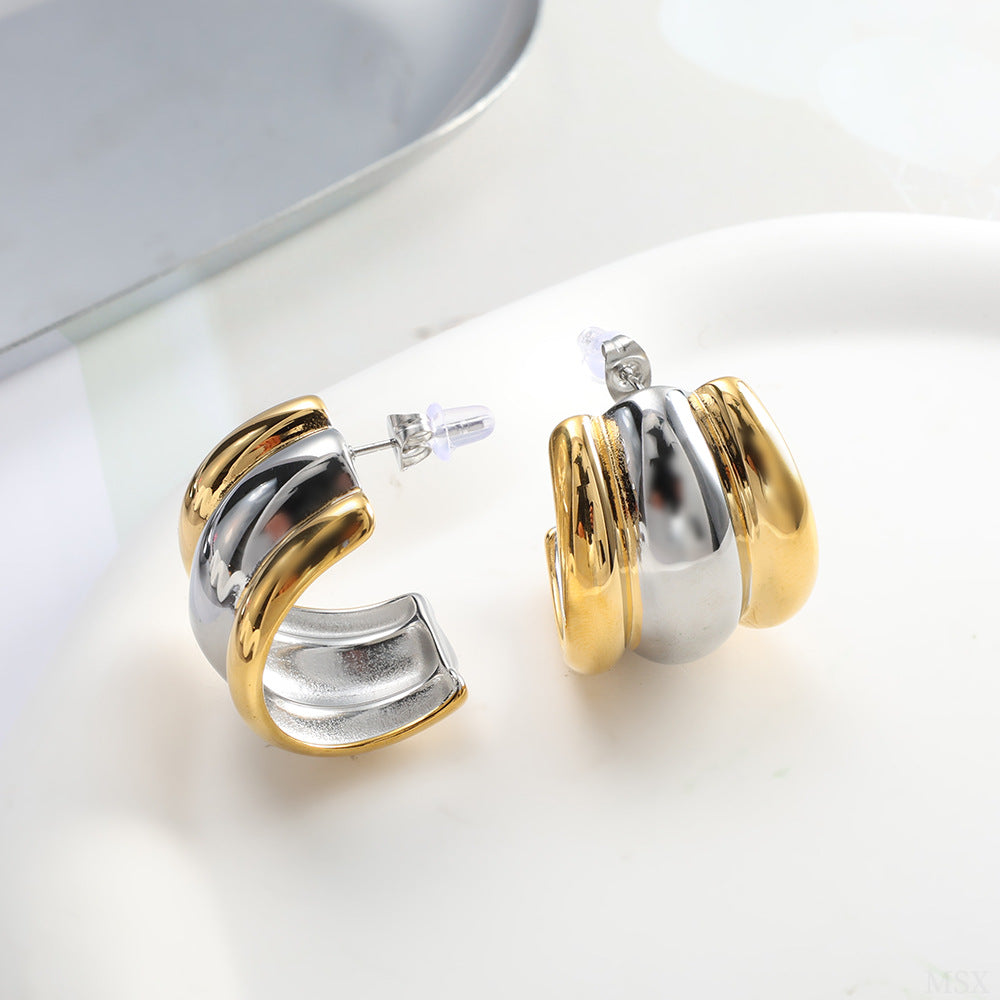 Two Tone Sculpted Chunky Hoop Earrings