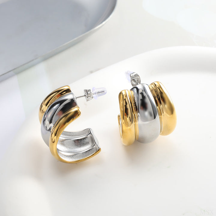 Two Tone Sculpted Chunky Hoop Earrings