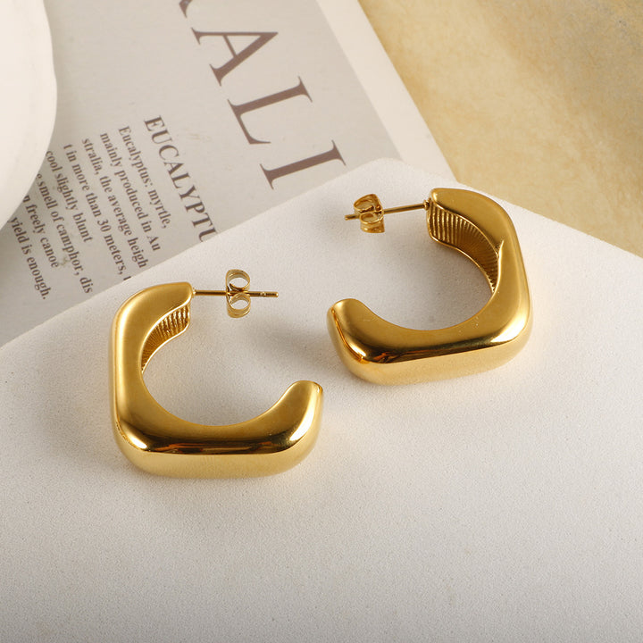 Sculpted Geometric C Hoop Earrings