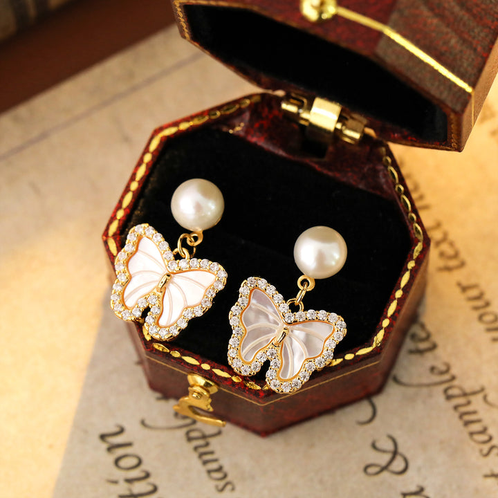 Pearl Shell Butterfly Drop Earrings