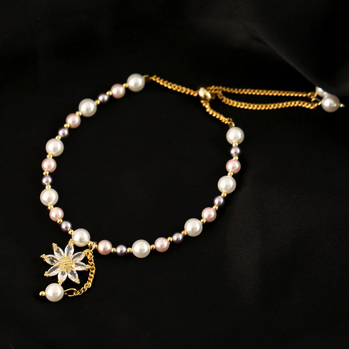 Sunflower Pearl Pendant Bracelet