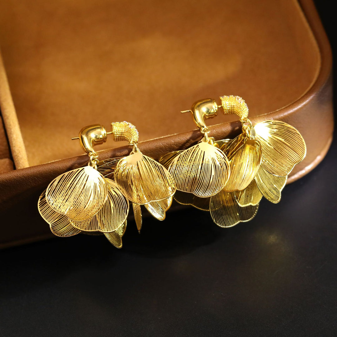 Textured Wire Drawn Petal Dangle Earrings