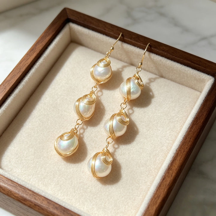 Wire Wrapped Pearl Drop Earrings