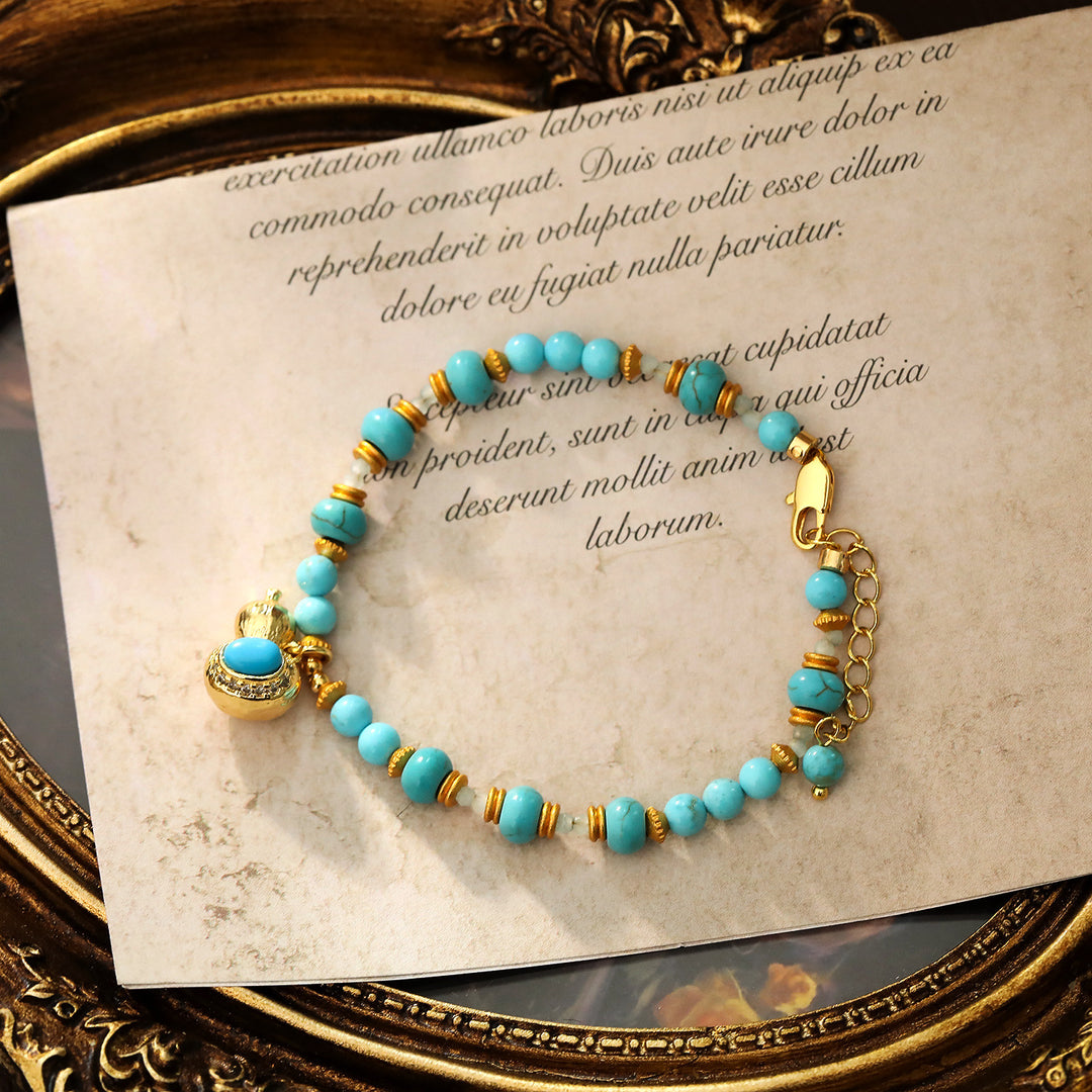 Turquoise Gourd Charm Beaded Bracelet