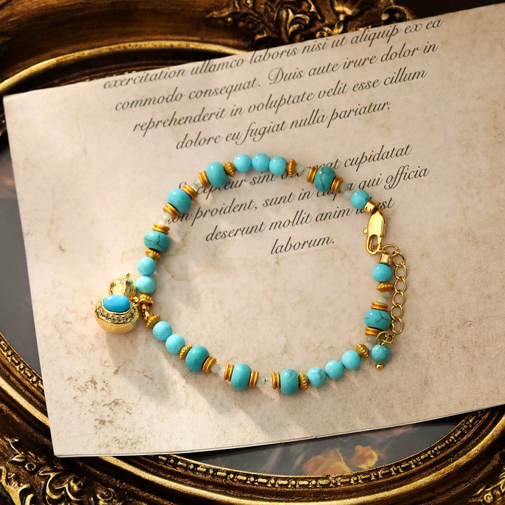 Turquoise Gourd Charm Beaded Bracelet