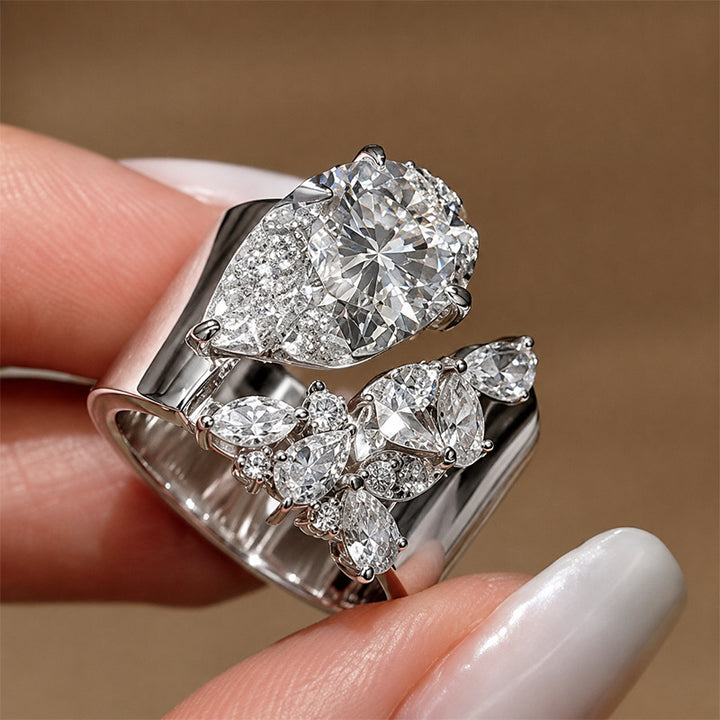 Cluster Teardrop Zircon Open Ring