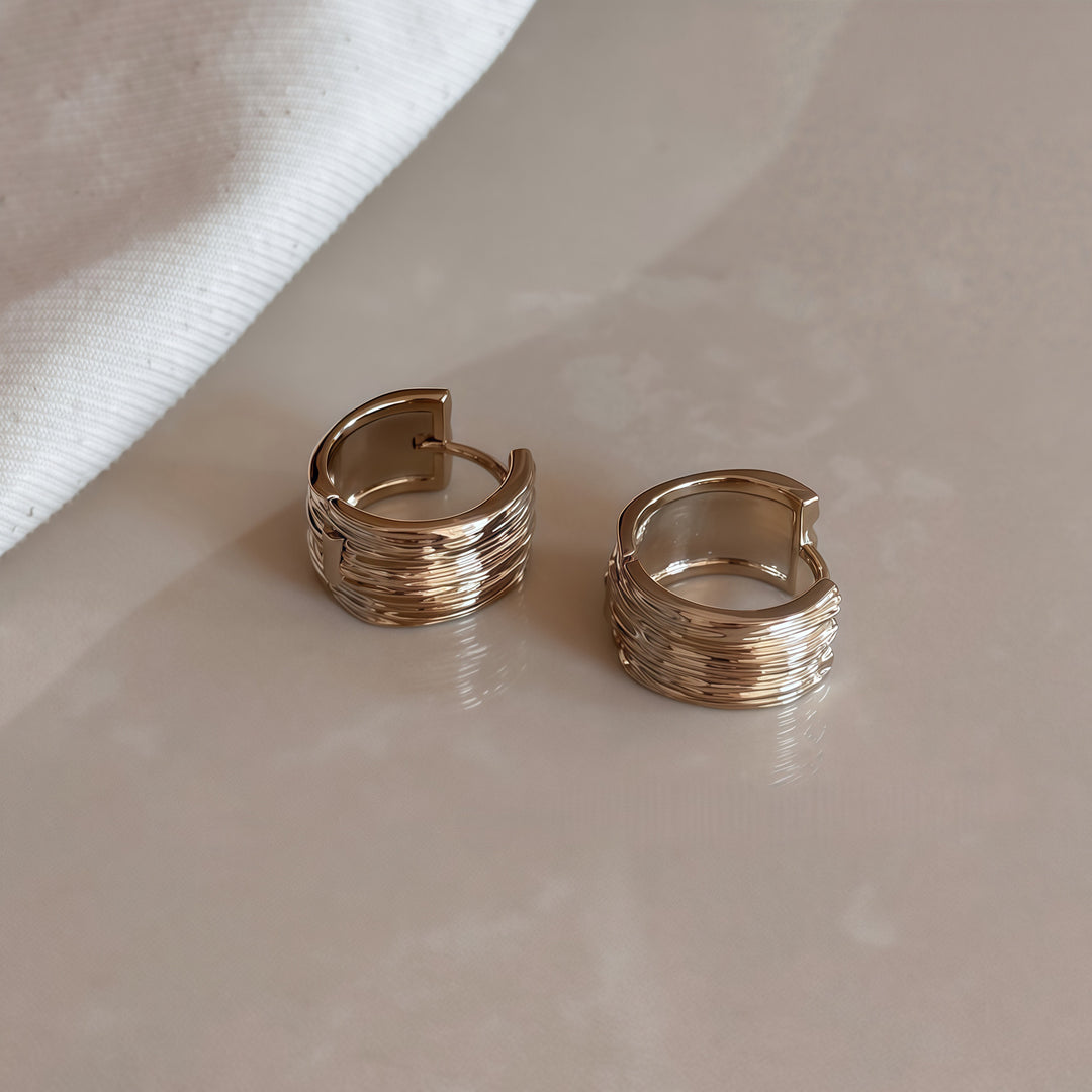 Layered Ribbed Gold Huggie Hoop Earrings
