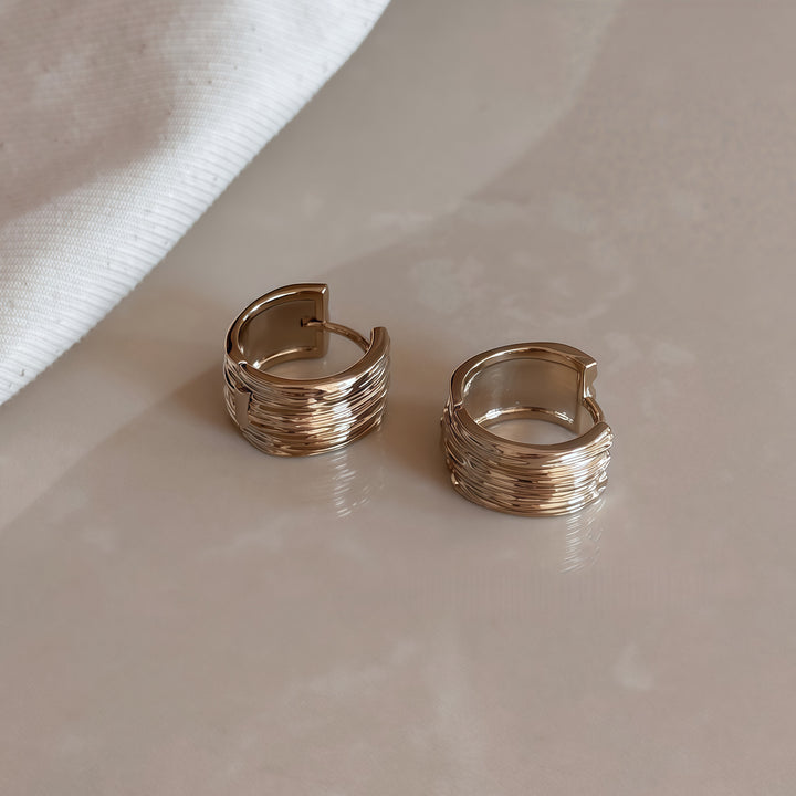 Layered Ribbed Gold Huggie Hoop Earrings