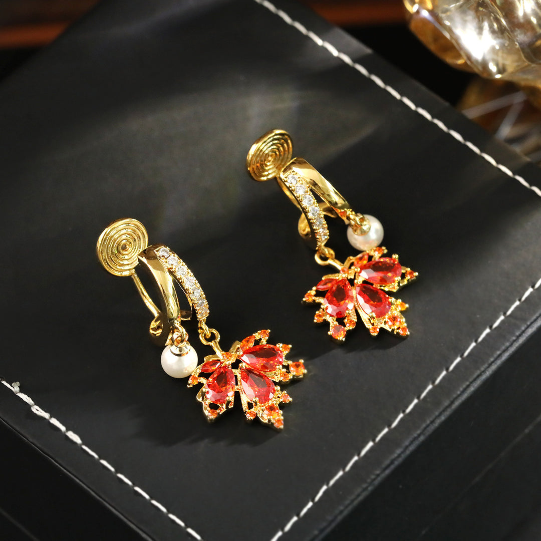 Red Maple Leaf No Piercing Clip Earrings