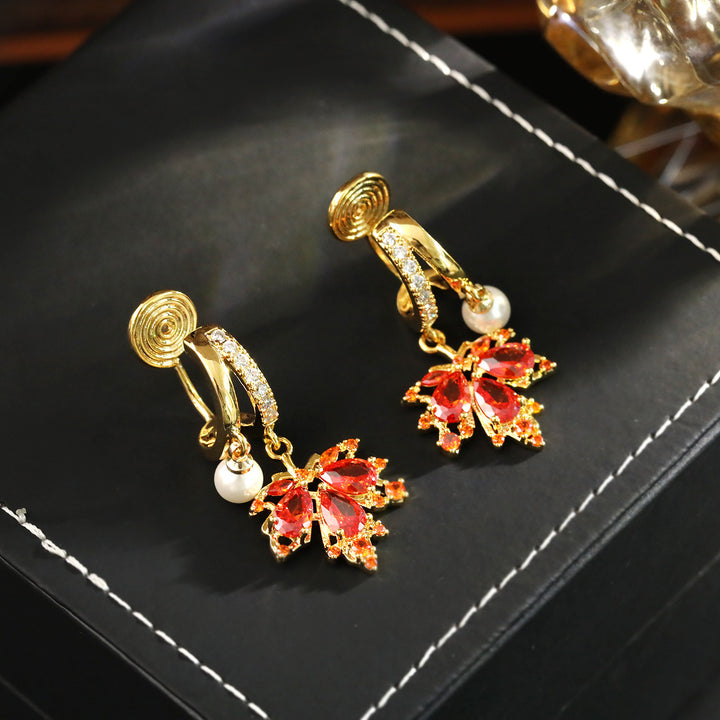 Red Maple Leaf No Piercing Clip Earrings