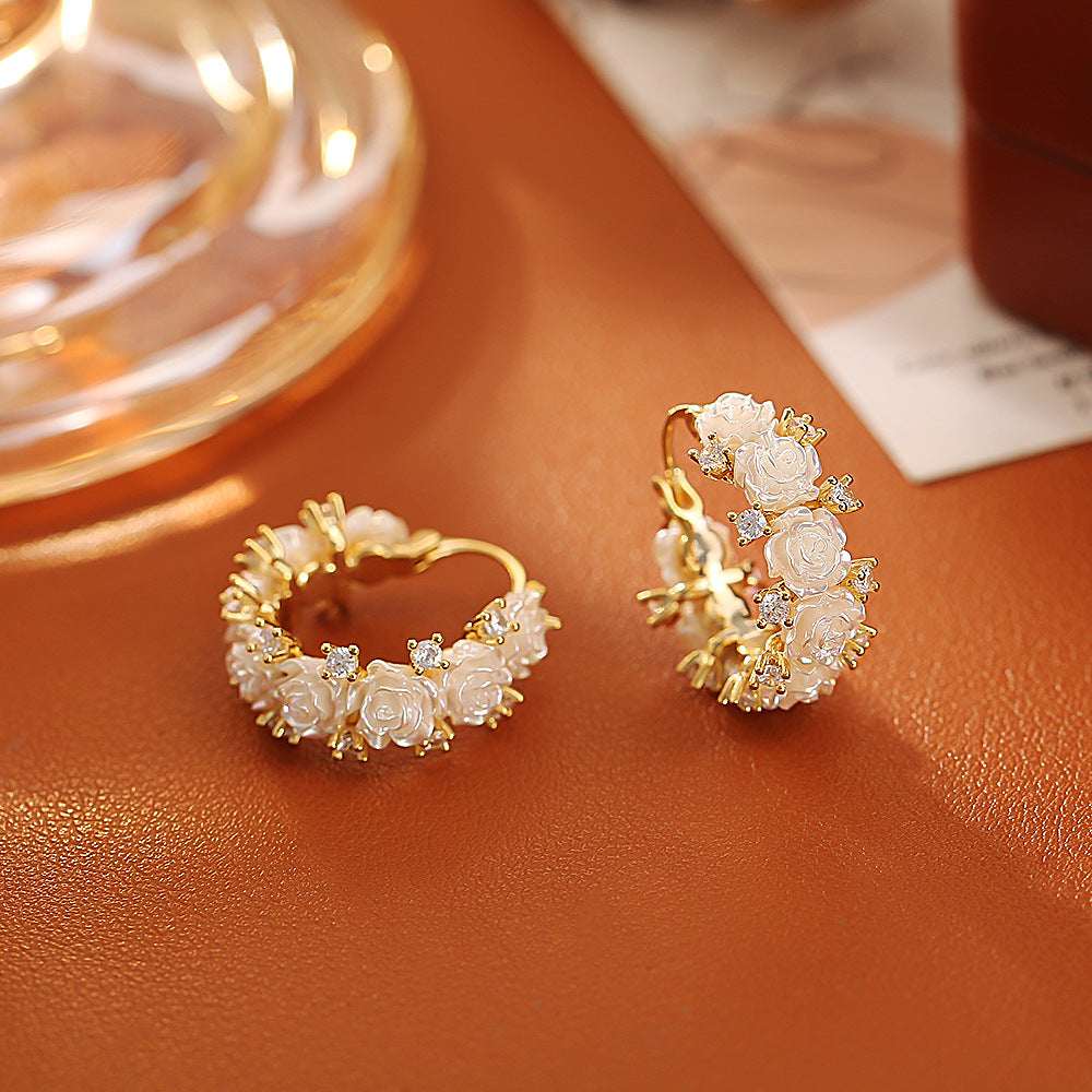 Rose Zircon Gold Hoop Earrings
