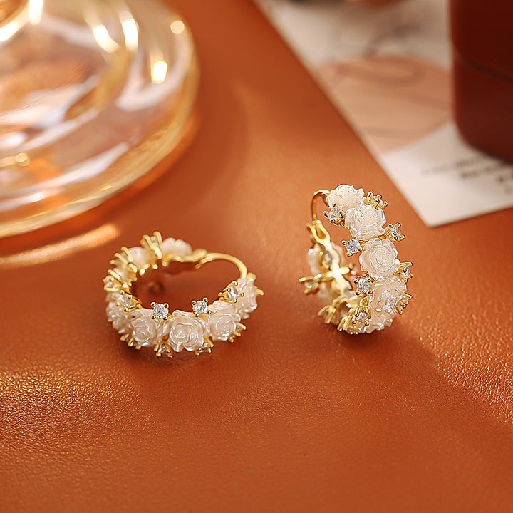 Rose Zircon Gold Hoop Earrings