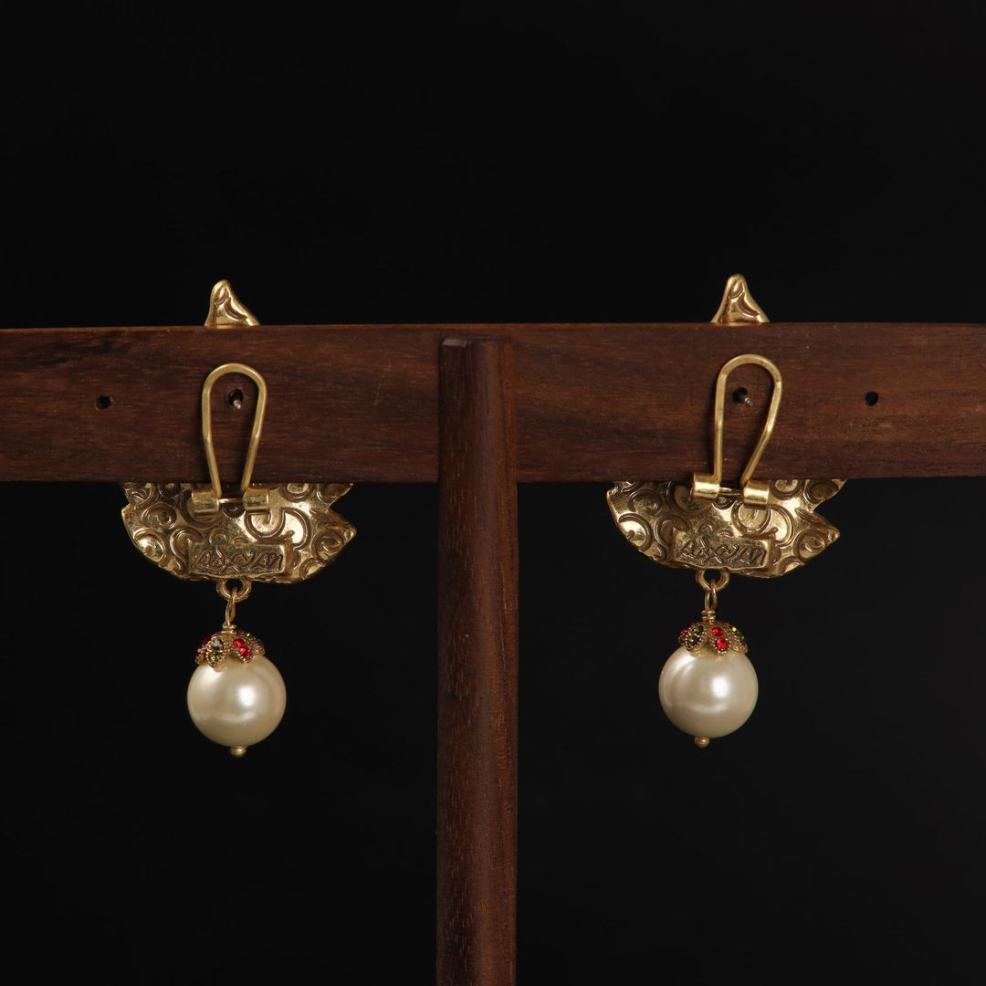Maple Leaf Inlaid Pearl Dangle Earrings