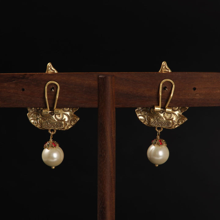 Maple Leaf Inlaid Pearl Dangle Earrings