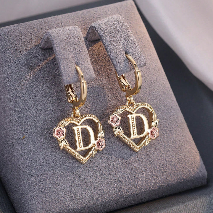 Letter Heart-Shaped Flower Earrings